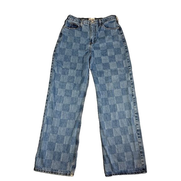 FRAME High Rise Wide Leg Jeans "Lave'Et Tisse' Avec" Checkered Pattern Size 29 - Picture 3 of 11